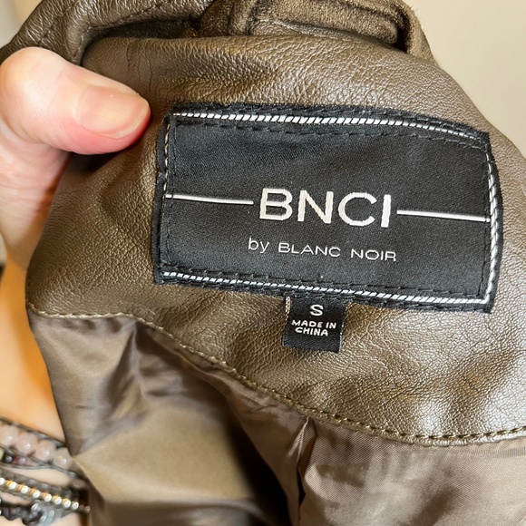 BNCI Blanc Noir Faux Leather Suede Jacket Size Small Brown Draped Scarf Coat - Picture 13 of 14